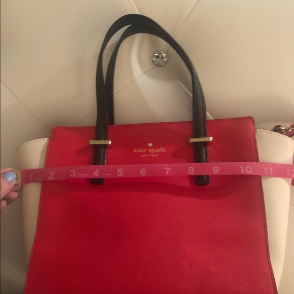 Kate Spade small red,cream,black satchel w/strap - Picture 2 of 8